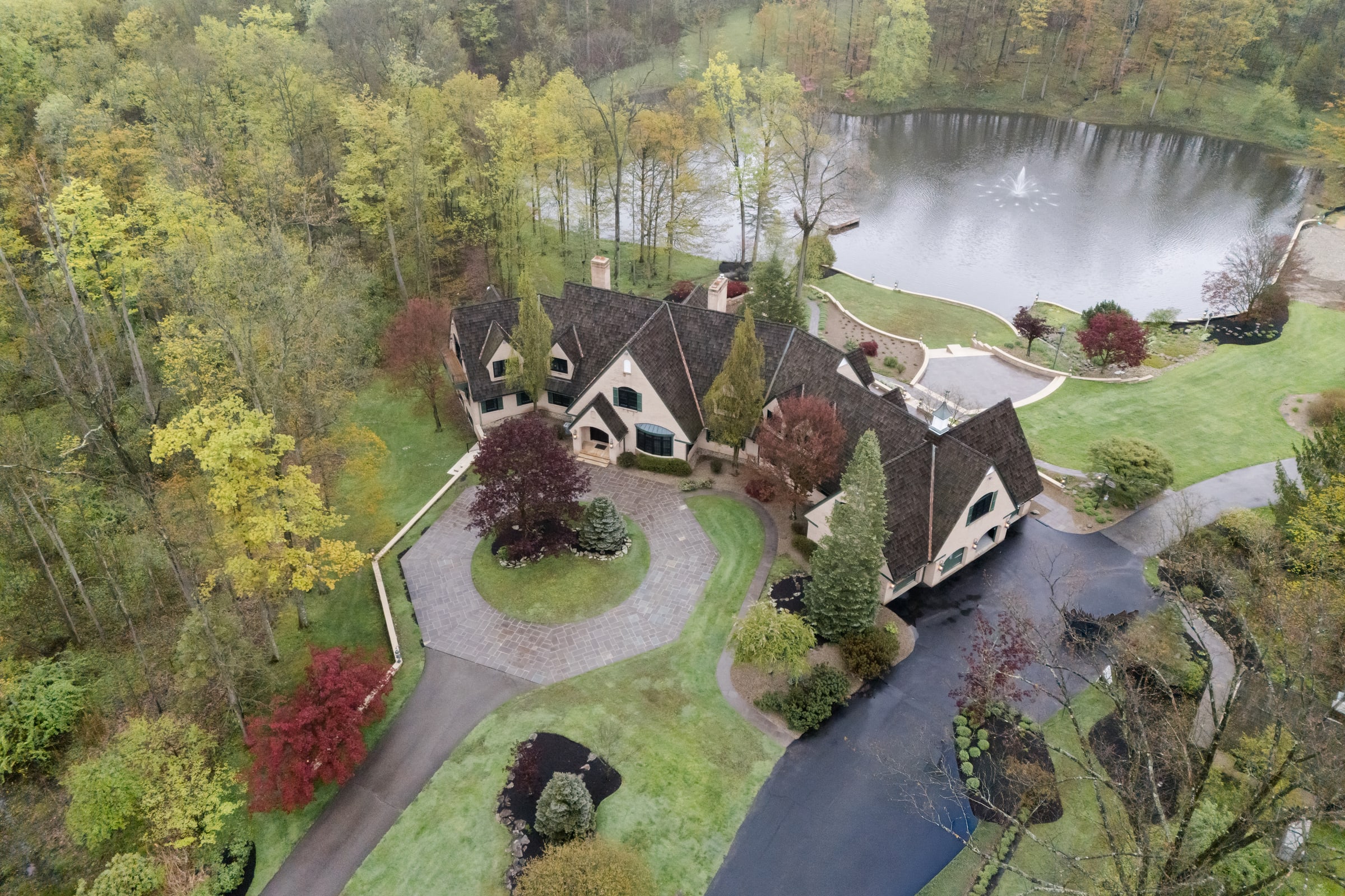 Aerial view of the Basil Place estate wrapped in morning mist